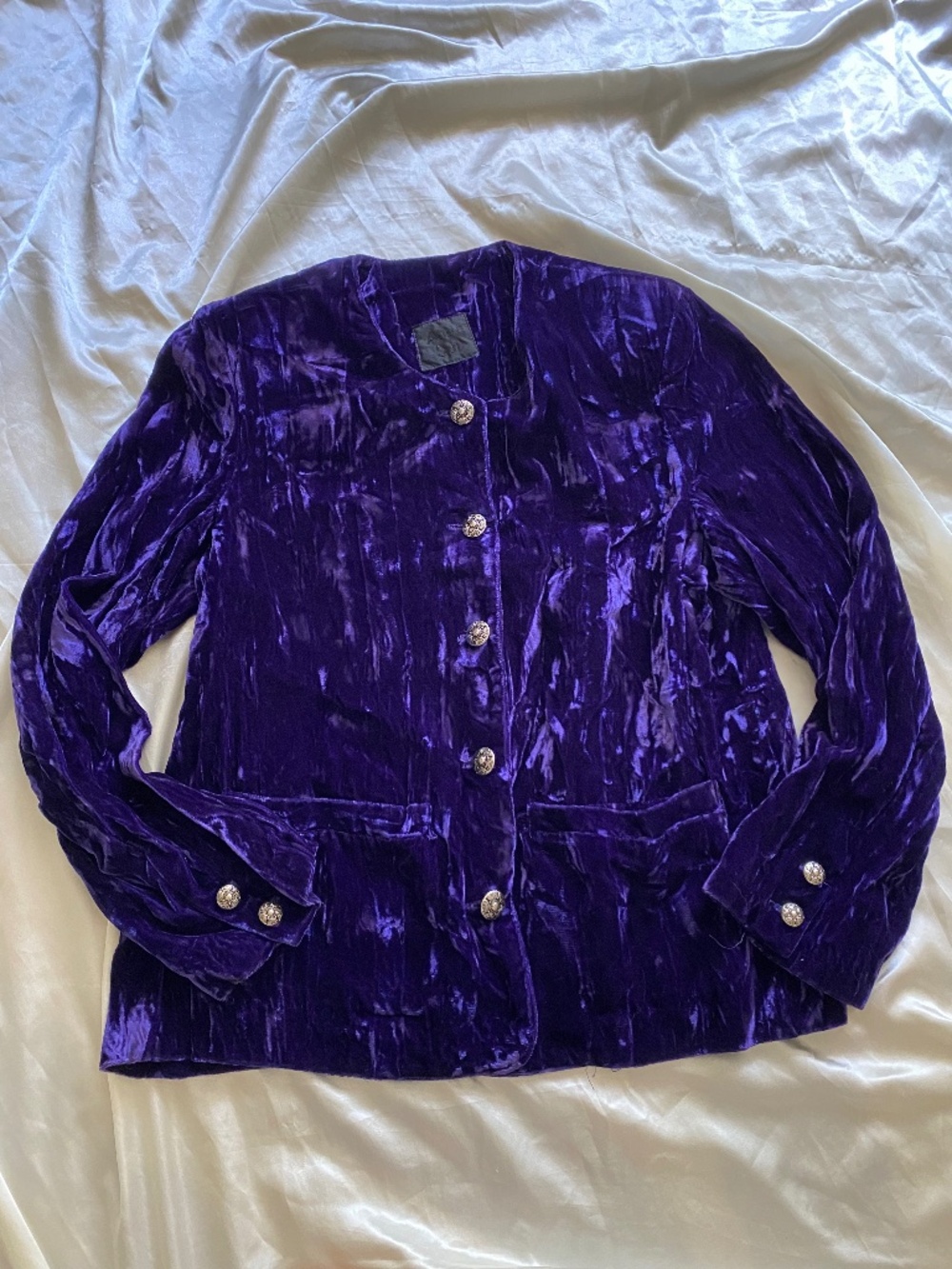Rare Vintage 1990s Anna Sui Purple Crushed Velvet Blazer Small Whimsygoth